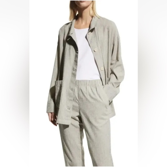 Eileen Fisher Stand Collar Organic Cotton & Linen Jacket - Picture 1 of 7